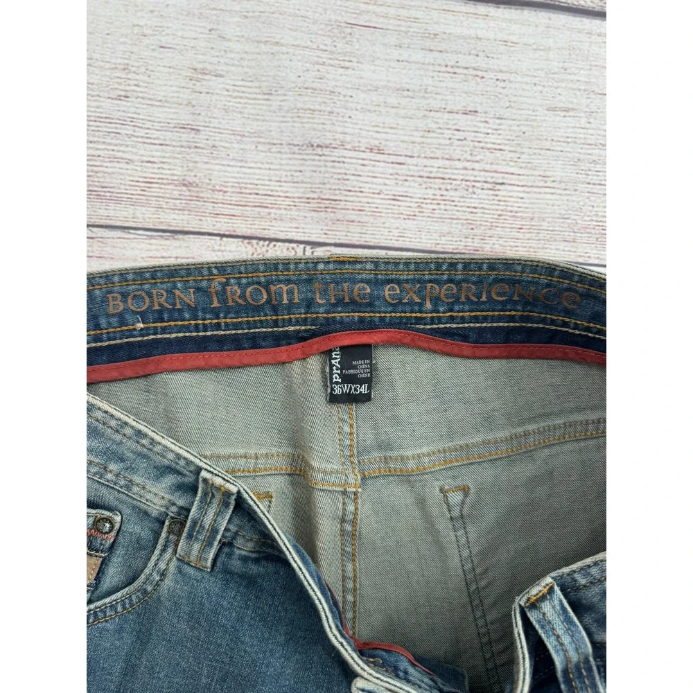 prAna Jeans Men 36x34 Blue Organic Cotton Straight Leg Medium Wash